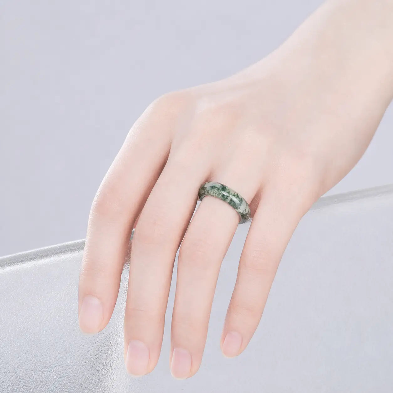 Song Yne Moss Agate Healing Balance Ring