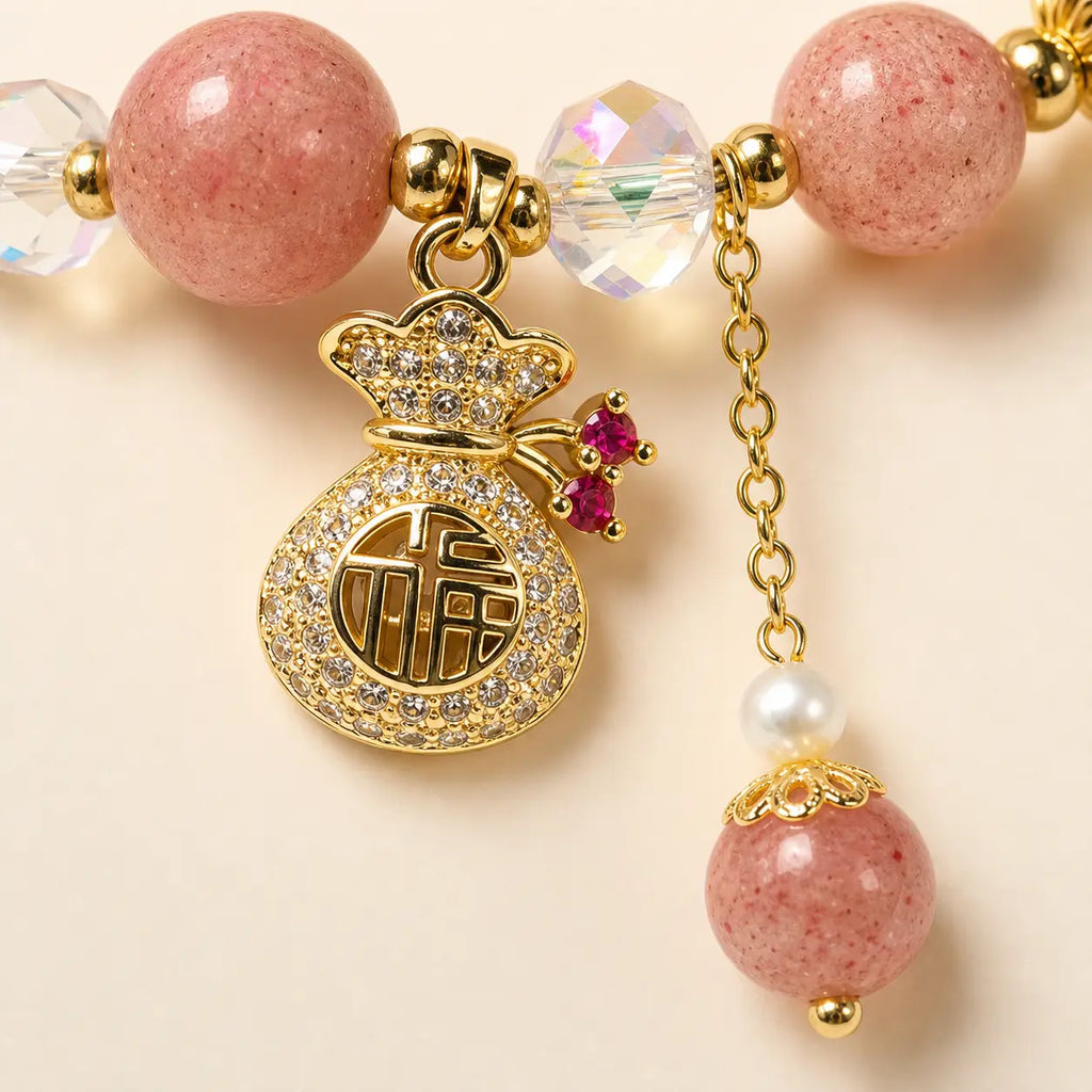 Song Yne Strawberry Quartz Money Bag Positive & Prosperity Bracelet