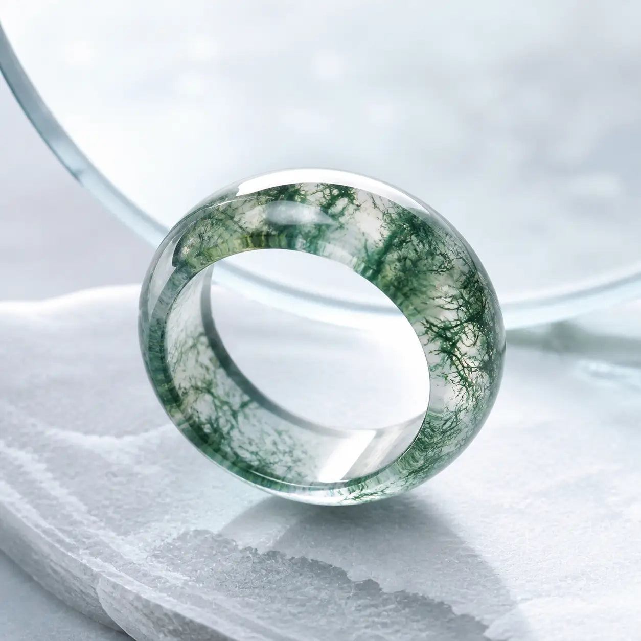 Song Yne Moss Agate Healing Balance Ring