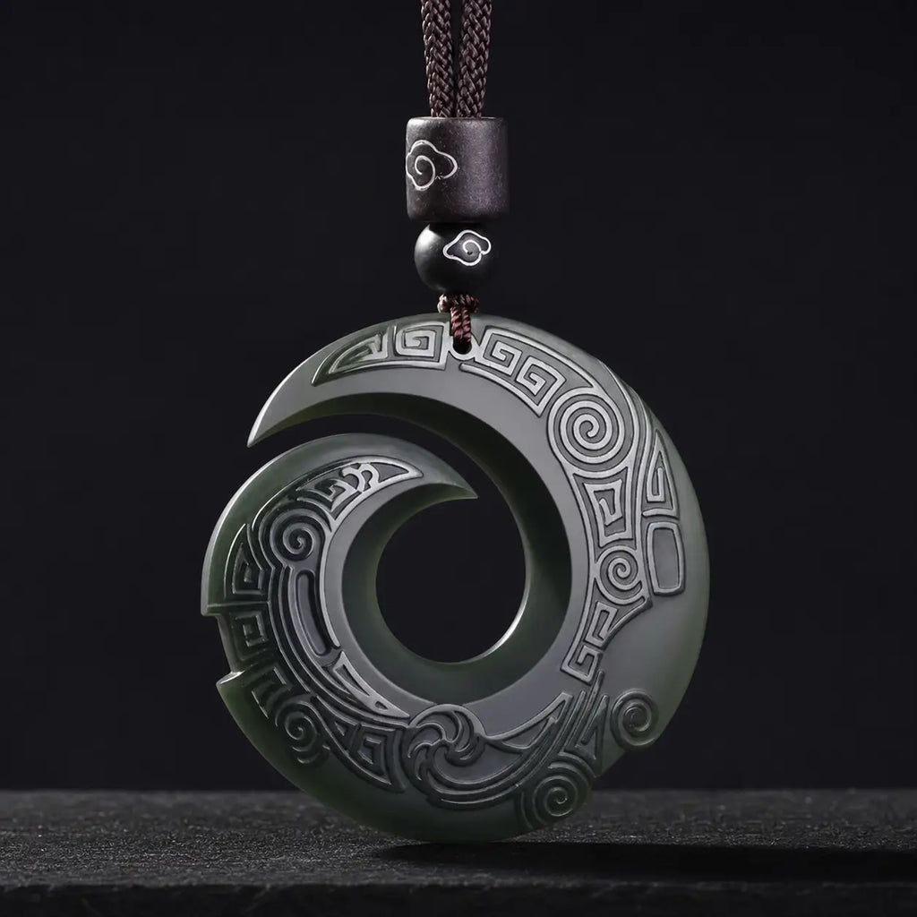 Song Yne Hetian Cyan Jade Fortune Peace Buckle Necklace