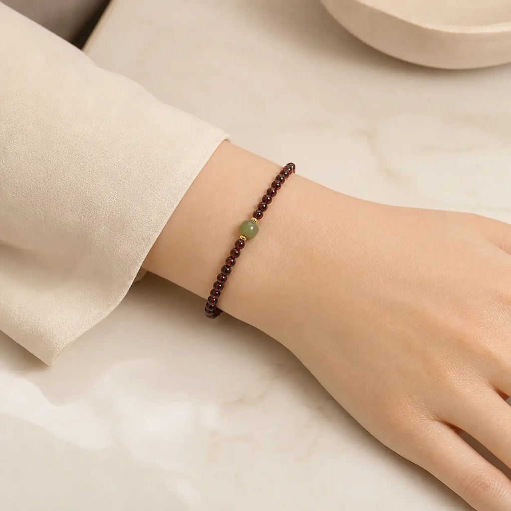 Song Yne 3mm Garnet Hetian Jade Stability & Calm Bracelet