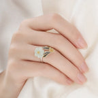 Song Yne White Jade Plum Blossom Silver Plated Luck Ring