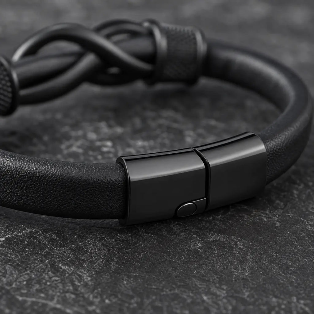 Song Yne Endless Knot Titanium Steel Balance Leather Bracelet