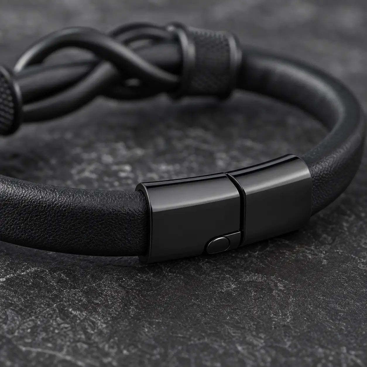 Song Yne Endless Knot Titanium Steel Balance Leather Bracelet