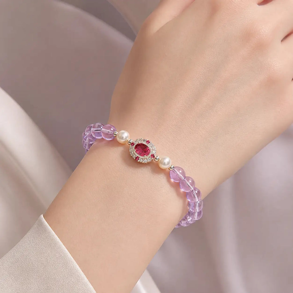 Song Yne Amethyst Pearl Red Zircon Balance Bracelet