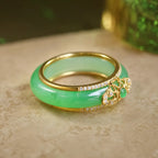 18K Gold Plated Natural Green Chalcedony Strength Ring