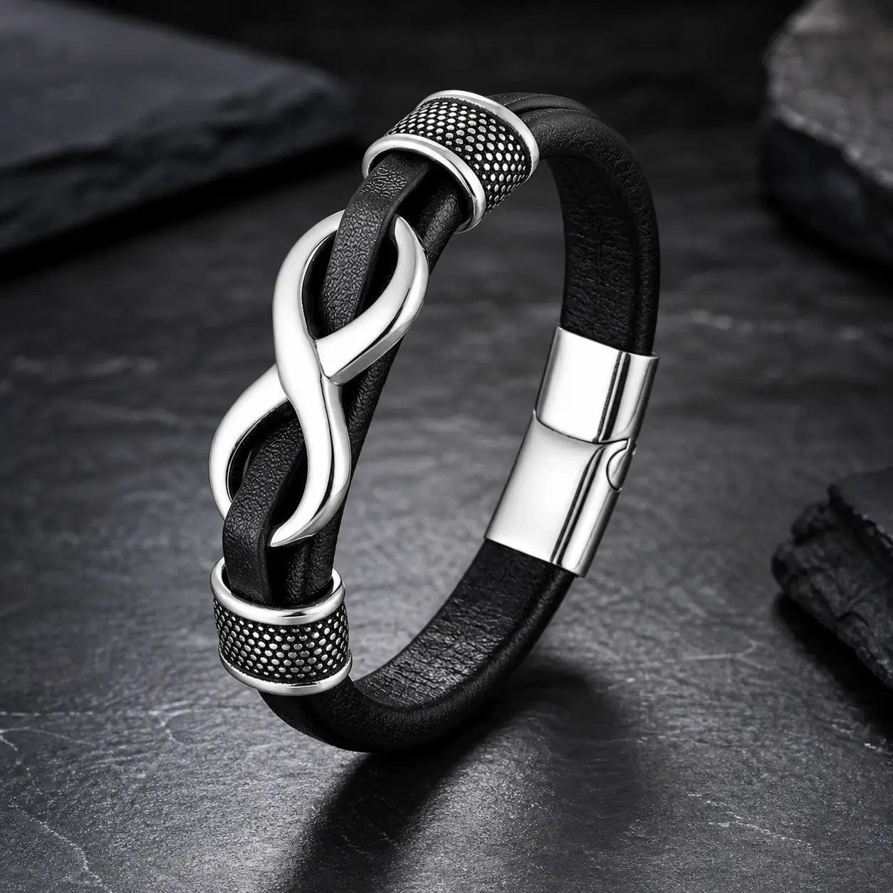 Song Yne Endless Knot Titanium Steel Balance Leather Bracelet