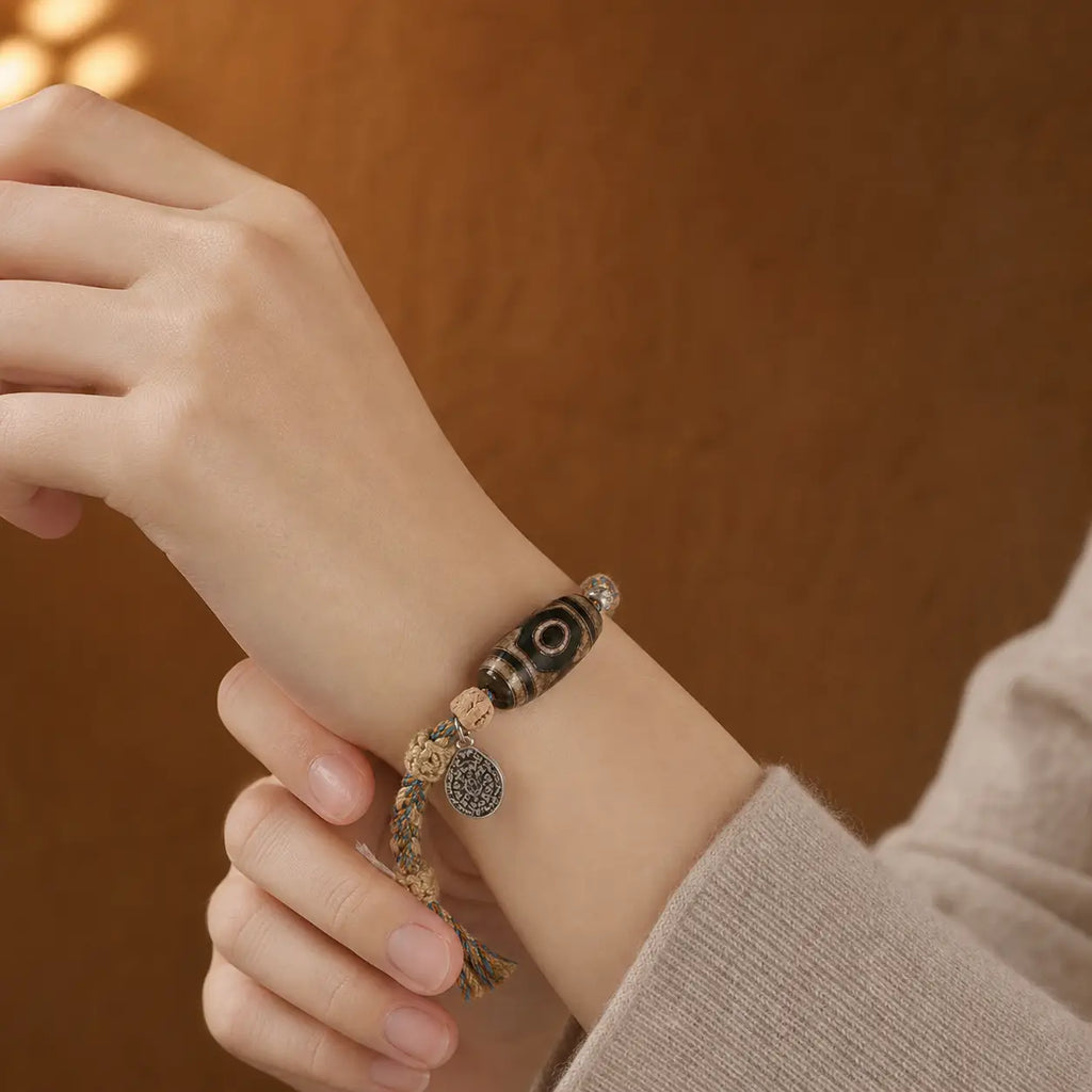 Song Yne Nine-Eyed Dzi Bead Wealth Protection Bracelet