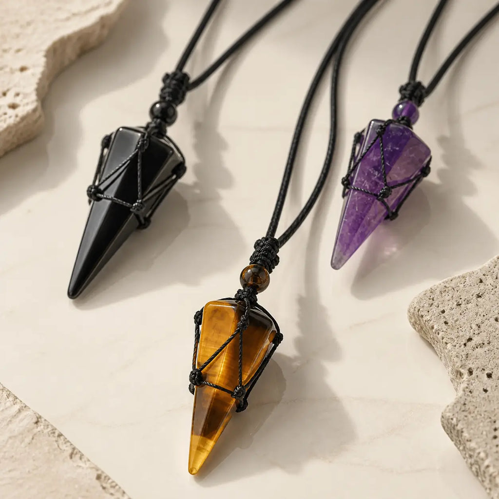 Song Yne Natural Stone Pointed Energy Pendant Necklace