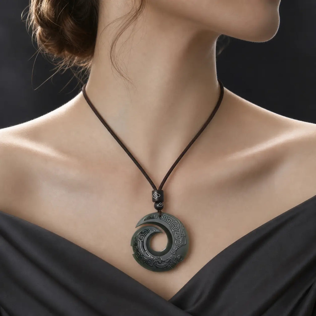 Song Yne Hetian Cyan Jade Fortune Peace Buckle Necklace