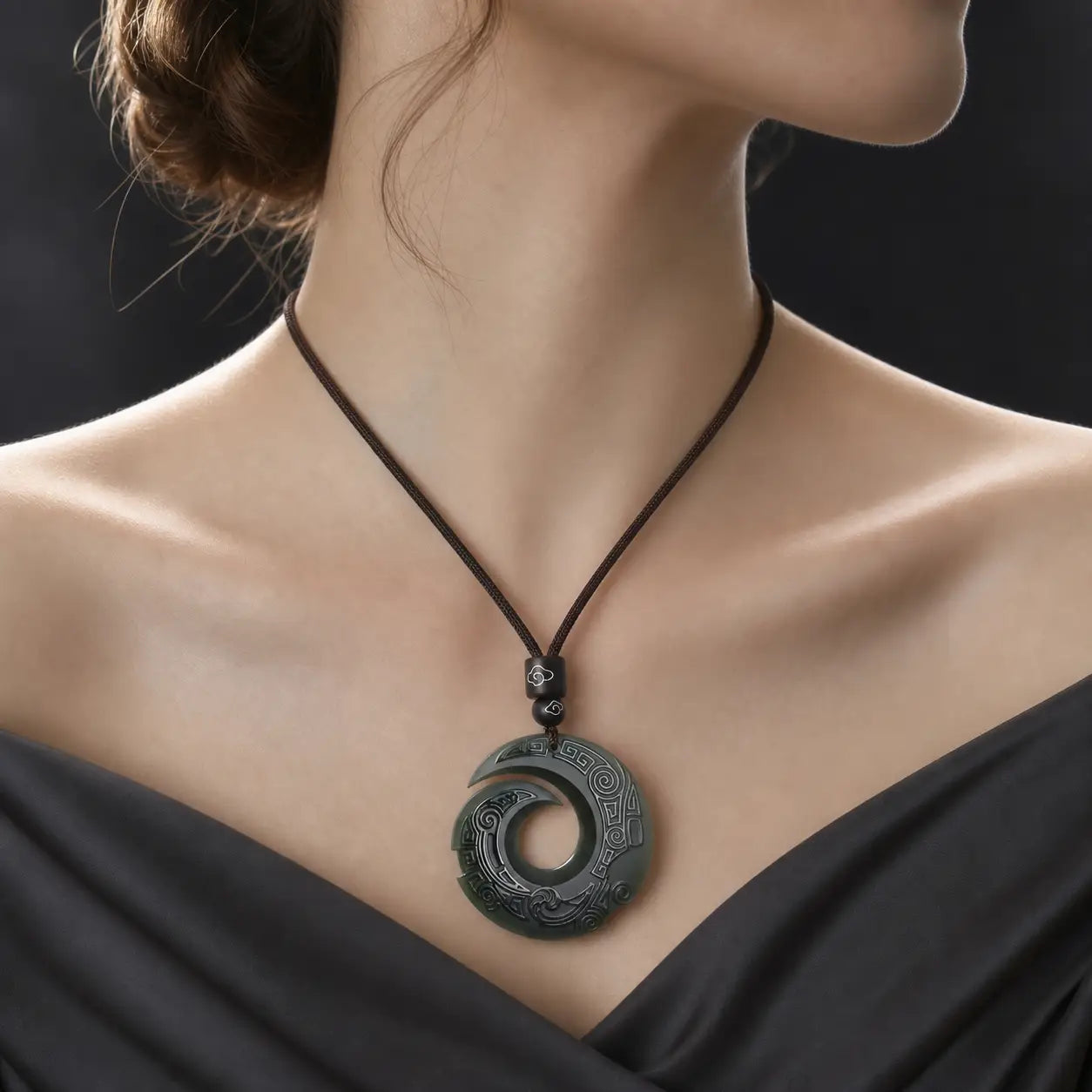 Song Yne Hetian Cyan Jade Fortune Peace Buckle Necklace