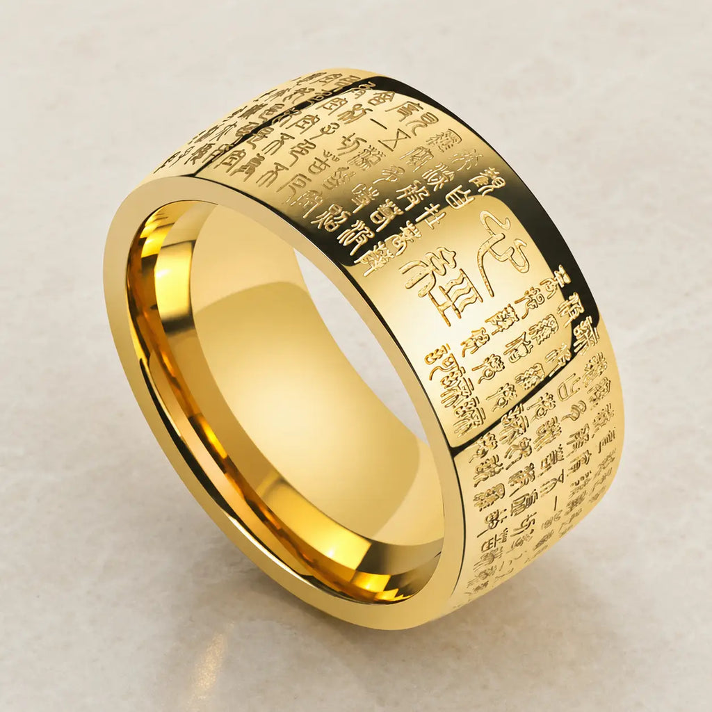 Song Yne Buddhist Heart Sutra Titanium Steel Lucky Ring
