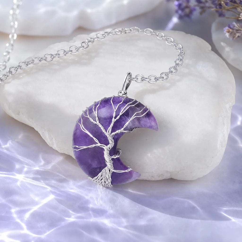 Song Yne Moon Tree of Life Crystal Healing Pendant