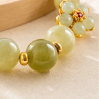 Song Yne Green Jade Flower Fu Luck & Prosperity Bracelet