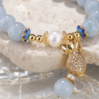 Song Yne Aquamarine Pearl Money Bag Fortune & Healing Bracelet