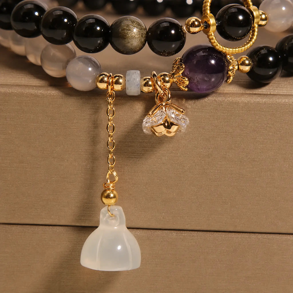Song Yne Gold Sheen Obsidian Gray Agate Strength & Protection Bracelet