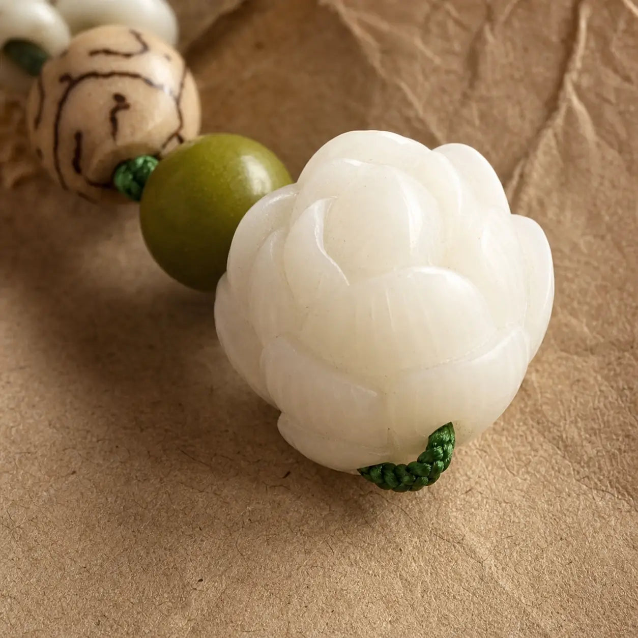 Song Yne 108 White Jade Bodhi Lotus 2-in-1 Mala Beads