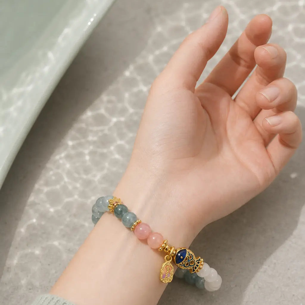 Song Yne Jade Yanyuan Agate Koi Luck & Prosperity Bracelet