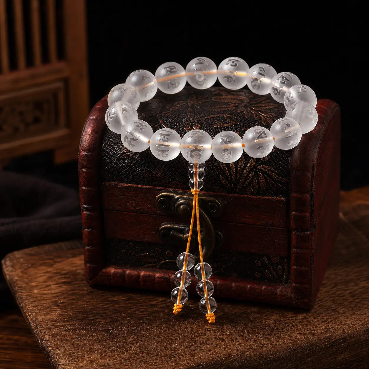 Song Yne White Crystal Black Onyx Om Mani Padme Hum Meditation Bracelet