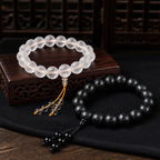 Song Yne White Crystal Black Onyx Om Mani Padme Hum Meditation Bracelet