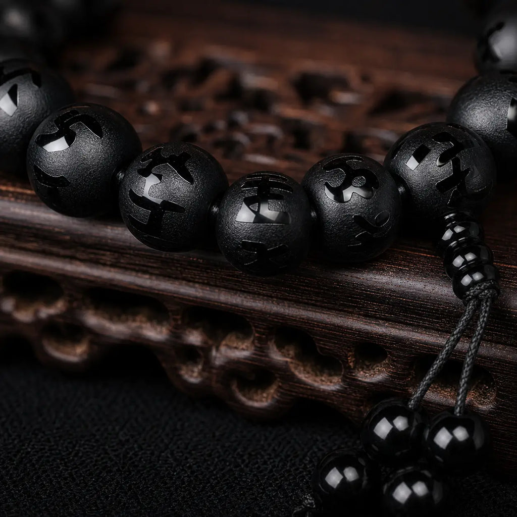 Song Yne White Crystal Black Onyx Om Mani Padme Hum Meditation Bracelet