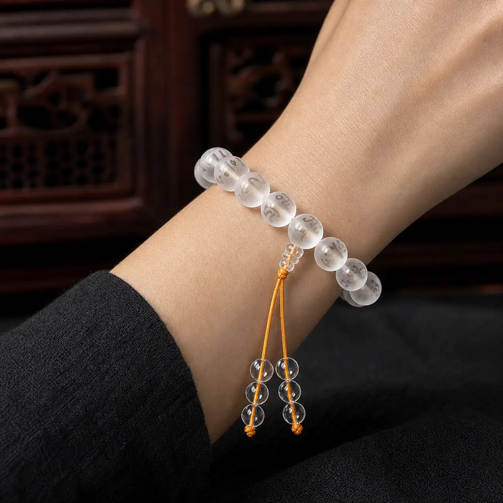 Song Yne White Crystal Black Onyx Om Mani Padme Hum Meditation Bracelet