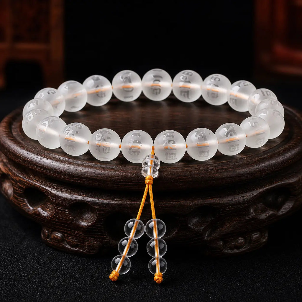 Song Yne White Crystal Black Onyx Om Mani Padme Hum Meditation Bracelet