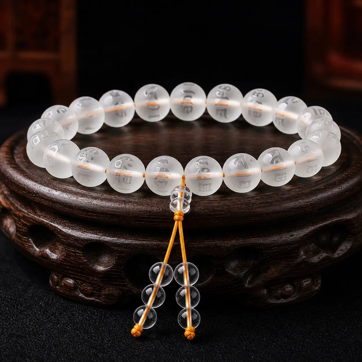 Song Yne White Crystal Black Onyx Om Mani Padme Hum Meditation Bracelet
