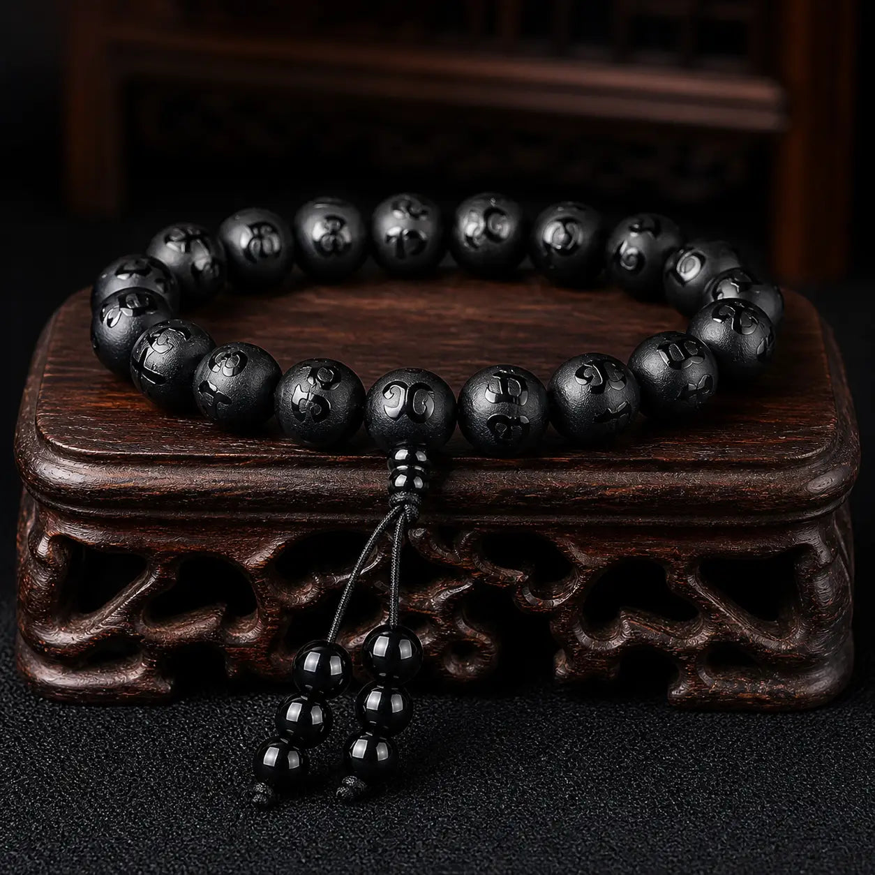 Song Yne White Crystal Black Onyx Om Mani Padme Hum Meditation Bracelet