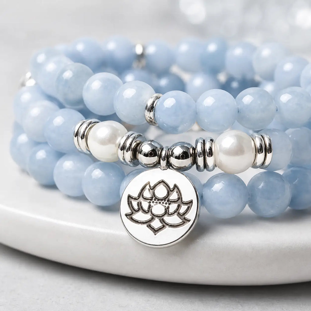 Song Yne 108 Aquamarine Mala Calming & Healing Bracelet