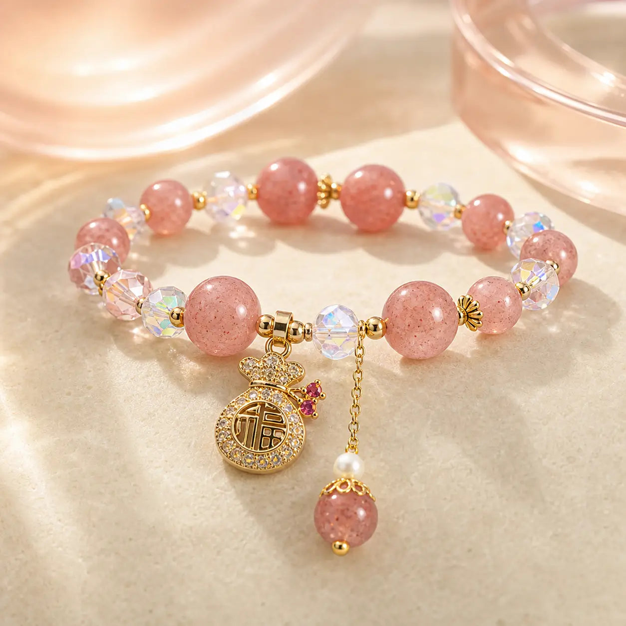 Song Yne Strawberry Quartz Money Bag Positive & Prosperity Bracelet
