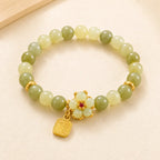 Song Yne Green Jade Flower Fu Luck & Prosperity Bracelet