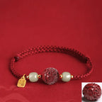Song Yne Natural Cinnabar Chinese Zodiac Bracelet, Hetian Jade Fu Character Luck Rope Bracelet for Protection, Prosperity & Good Fortune