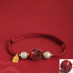 Song Yne Natural Cinnabar Chinese Zodiac Bracelet, Hetian Jade Fu Character Luck Rope Bracelet for Protection, Prosperity & Good Fortune