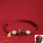 Song Yne Natural Cinnabar Chinese Zodiac Bracelet, Hetian Jade Fu Character Luck Rope Bracelet for Protection, Prosperity & Good Fortune