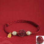 Song Yne Natural Cinnabar Chinese Zodiac Bracelet, Hetian Jade Fu Character Luck Rope Bracelet for Protection, Prosperity & Good Fortune