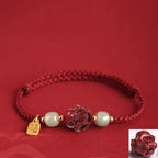 Song Yne Natural Cinnabar Chinese Zodiac Bracelet, Hetian Jade Fu Character Luck Rope Bracelet for Protection, Prosperity & Good Fortune