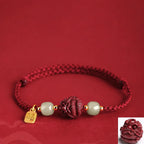 Song Yne Natural Cinnabar Chinese Zodiac Bracelet, Hetian Jade Fu Character Luck Rope Bracelet for Protection, Prosperity & Good Fortune