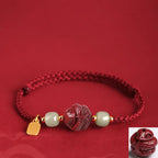 Song Yne Natural Cinnabar Chinese Zodiac Bracelet, Hetian Jade Fu Character Luck Rope Bracelet for Protection, Prosperity & Good Fortune