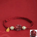 Song Yne Natural Cinnabar Chinese Zodiac Bracelet, Hetian Jade Fu Character Luck Rope Bracelet for Protection, Prosperity & Good Fortune