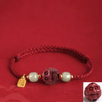 Song Yne Natural Cinnabar Chinese Zodiac Bracelet, Hetian Jade Fu Character Luck Rope Bracelet for Protection, Prosperity & Good Fortune